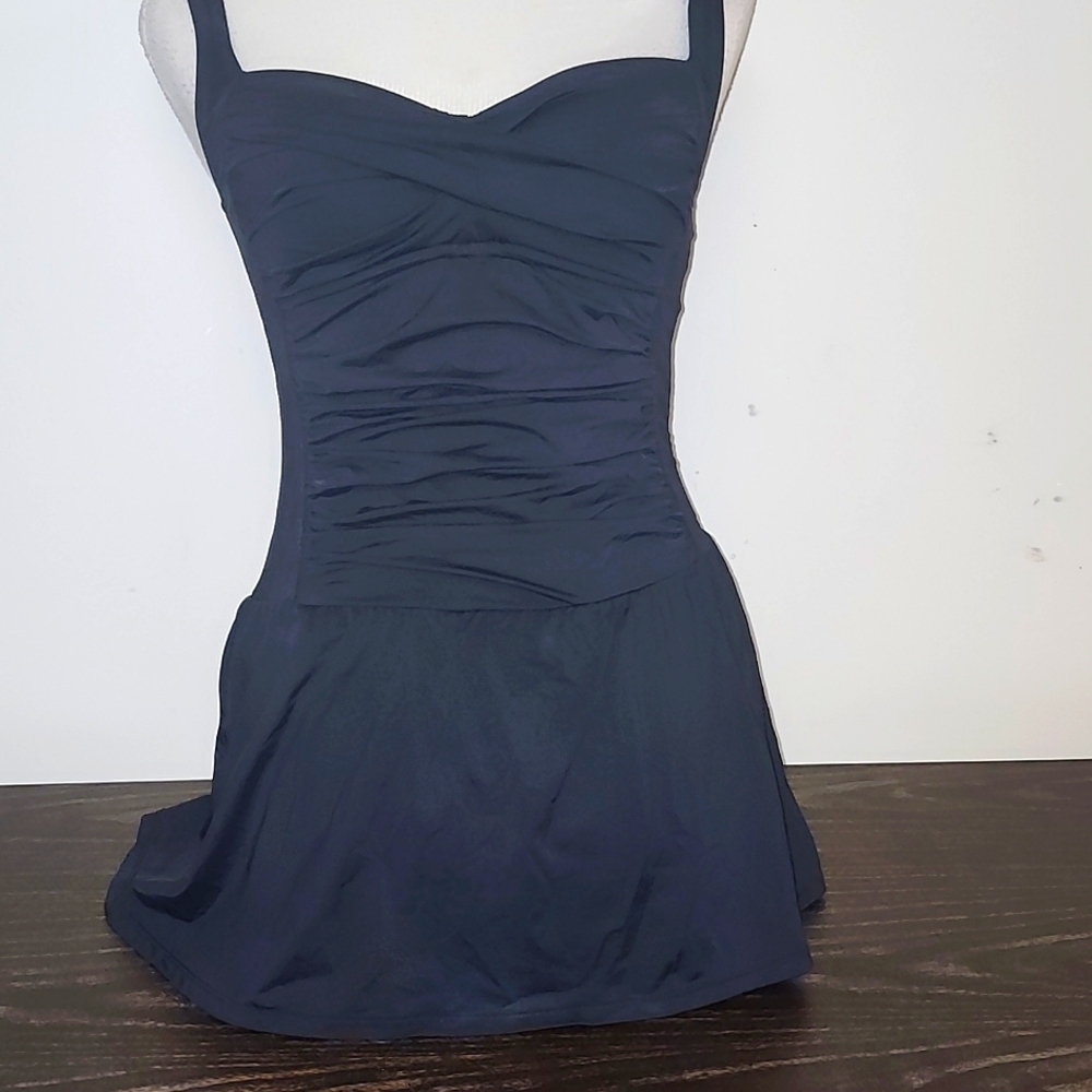 Rose Marie Reid Black Swimsuit One Piece Swim Dress Modest Minimalist